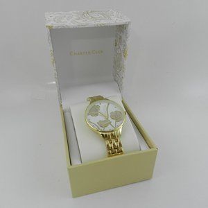 CHARTER CLUB Women's Gold-Tone Mixed Metal Flower Face Bracelet Watch, 36mm